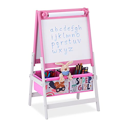 Relaxdays Standtafel Kinder, 2 in 1, Kindertafel mit Papierrolle & Körben,...
