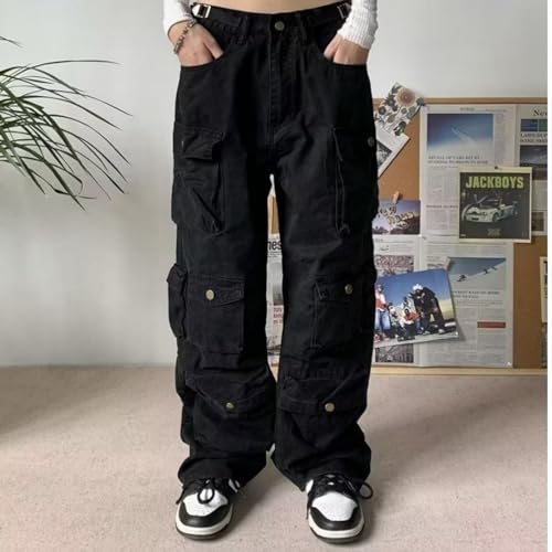 CosTribe Women's Baggy Cargo Pants Multi-Pocket Jeans Y2k High Waist Straight Wide Leg Fashion Jeans Streetwear2
