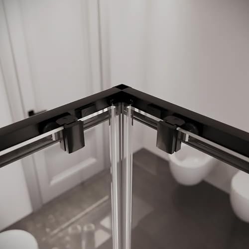 Box Doccia Angolare Mod. Java 80X120 Cm Apertura Scorrevole Vetro Trasparente Temperato 6Mm Trasparente Profili In Alluminio Nero Opaco 16 Carrelli Scorrevoli Maniglia In Abs - 3