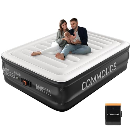 COMMOUDS Queen Air Mattress with 2000mAh Battery Powered Pump, 18' Raised Inflatable Mattress,...