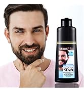 Black Beard Dye for Men, 5 Minutes & Long Lasting Beard Dye Shampoo for Grey Hair Coverage, Quick...