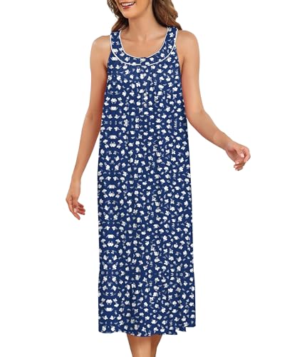 Image of IZZY + TOBY 100% Cotton Nightgowns for Women Soft Ladies Gowns Sleepwear Long Sleeveless Nightgown