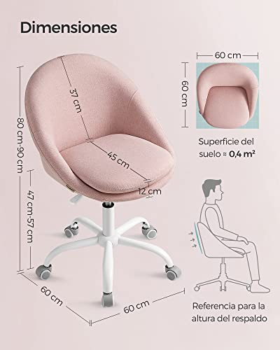 Miniatura 3 de SONGMICS Silla de Oficina en Casa, Silla Giratoria de Algodón y Lino, Silla de Escritorio, Acolchada con Espuma, Altura Ajustable, para Estudio, Dormitorio, Rosa Jalea OBG020P01