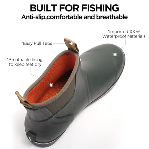 Image of SUREWAY Men's Deck Boots Professional Non-Slip Fishing & Ankle Boating Boot Waterproof Rain Boots, Lightweight Neoprene Rubber Deck Boots