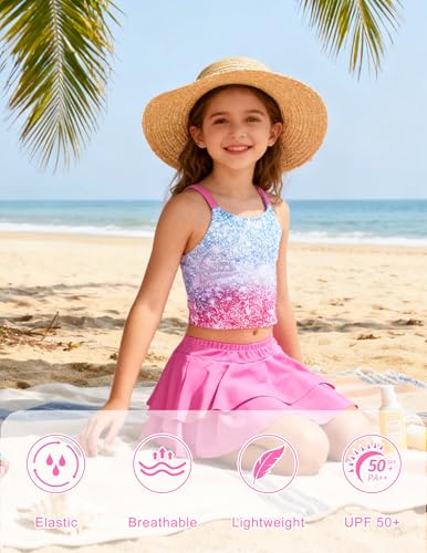 Image of ALISISTER Girls Tankini Swimsuit Two Piece Bathing Suits Summer Beach Swimwear with Shorts for 7-12 Years