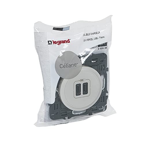LEGRAND - Prise USB-C Double Céliane - 2 Ports USB-C 3A/15W - Recharge Tous Types d'Equipements Electroniques - Prêt à Installer - Titane