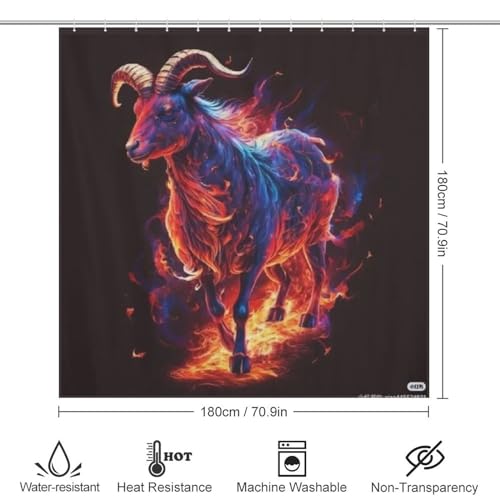 Rideau de douche chèvre lavable 183x183cm en tissu polyester imperméable avec crochets - 4