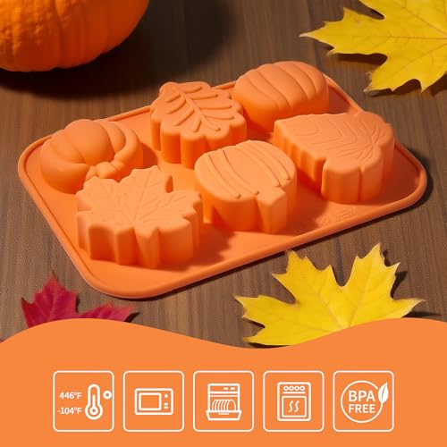 Image of Pumpkin Silicone Molds, 2 Pack Fall Autumn Maple Leaf Pumpkin Chocolate Candy Molds, Fall Ice Cube Trays for Autumn, Halloween, Thanksgiving Plaster Making