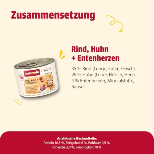 animonda Carny Katzen Nassfutter Rind + Huhn + Entenherzen (6 x 200g), getreidefreies Katzen Nassfutter ohne Zucker… – Ansicht 3