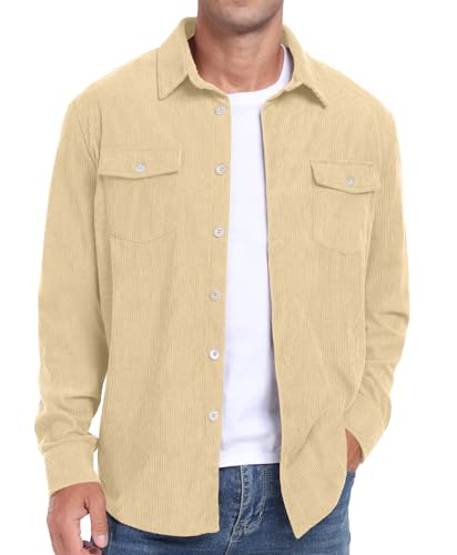 Image of Askdeer Men's Corduroy Button Down Shirts Long Sleeve Casual Shacket Jacket Western Corduroy Shirt Jacket with Flap Pockets