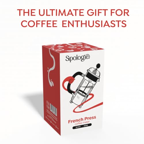 Image of Sipologie Vintage French Press Coffee Maker 350ml, Black I 4 Level Filtration I Heat Resistant Borosilicate Glass in Stainless-Steel Housing I Brews Filter Coffee, Tea Maker I 1 Cup