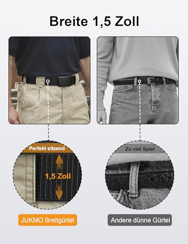JUKMO Automatik Gürtel Herren, Nylon 3,8cm Ratsche Gürtel (Schwarz, M-für Taille 91cm-105cm (Länge 125cm))