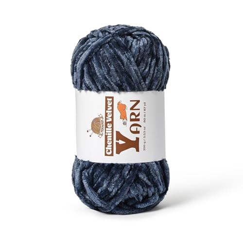 Image of Plush Chenille Chunky Yarn - Fluffy Velvet Yarns Crochet for Blanket Knitting and Crocheting - Soft Baby Yarn for Crocheting - Amigurumi Crochet Yarns 100g (87yds) (Navy Blue)