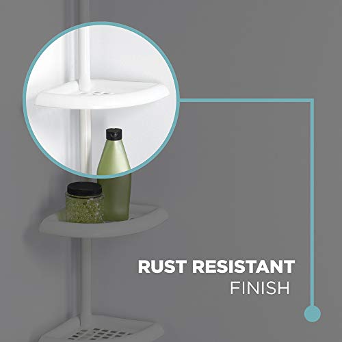 Zenna Home 2104W Bathtub and Shower Tension Corner Caddy, 10.5 x 97