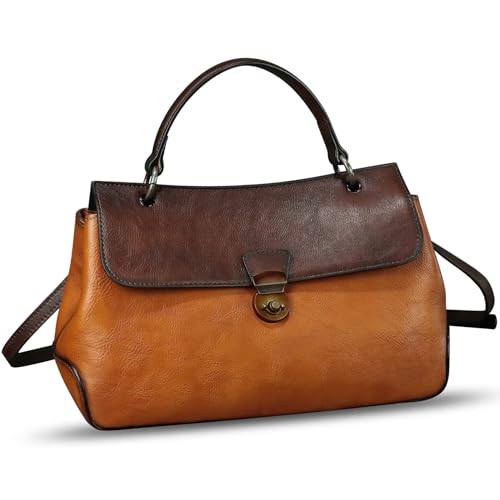 Image of Genuine Leather Handbag Satchel for Women Retro Leather Crossbody Bag Pouch Vintage Ladies Handbag Purse