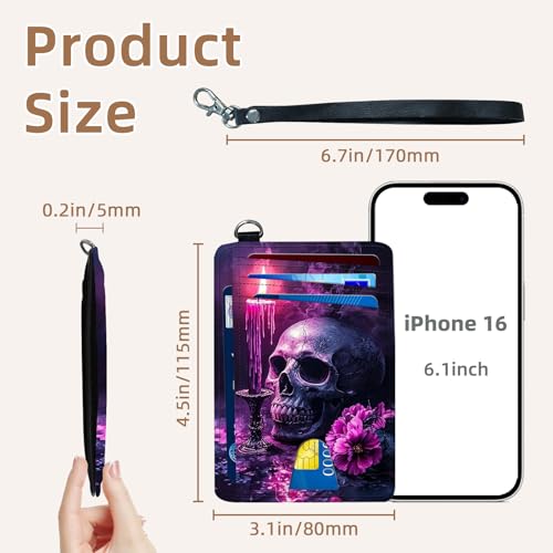Credit Holder Slim Wallet, PU Leather RFID Blocking, Women & Men Front Pocket Small Card Holder, Credit Card Wallet with Wristlet, Convenient Travel Business, Skull Flowers and Candle2