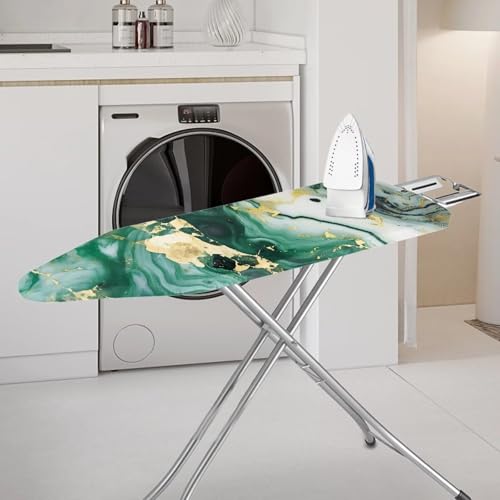 Image of Ironing Board Cover, Elastic Edge Universal Size Fit Standard Ironing Boards, Hook and Loop Fastener Strap, Green Gold Marble Print 15 inch x 54 inch