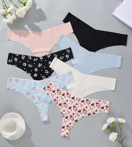 Image of SHARICCA Women No Show Seamless Underwear Thong Invisible Soft Panties Multi Pack