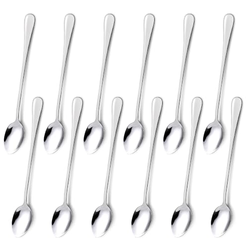 LLCS 12 Stück Latte Macchiato Löffel Set Edelstahl Eislöffel Lange Teelöffel Löffel Stiel Dessertlöffel Kaffeelöffel für Eiskaffee Eistee Milchshake Eisbecher kühles 19 5 cm