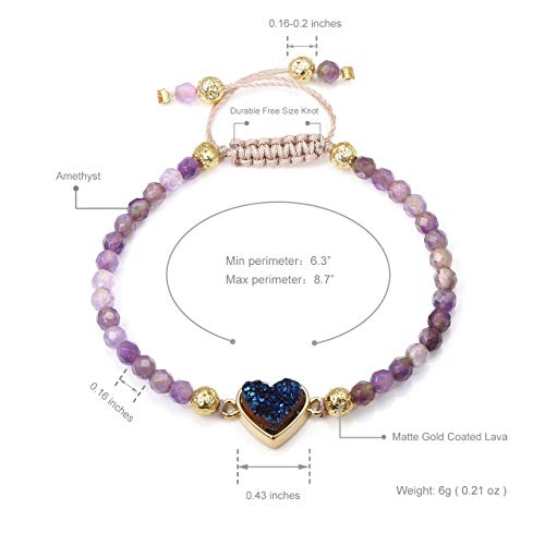 Top Plaza ATPUS69404 Womens 4Mm Amethyst Beads Chakra Healing Crystal Bracelet Gold Lava Rock Stone Adjustable Bracelets With Heart Shape Druzy Charm thumb #5