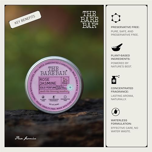 Image of The Bare Bar Rose Jasmine Solid Perfume - 20gm | Floral Fragrance| Odor & Sweat Control | Natural formula and Chemical free| Good for all skin types | Travel Mini Size Solid Perfume for Men & Women