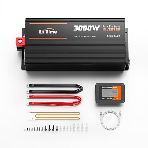 LiTime 3000W Pure Sine Wave Inverter 12V DC to 120V AC Converter with Remote Control, Surge 6000W...