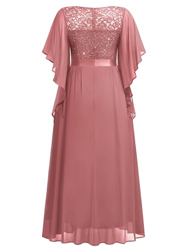 Image of Miusol Women's Plus Size Sequin Lace with Ruffle Cape Cloak Sleeves Elegant Evening Gown Wedding Guest Maxi Dress