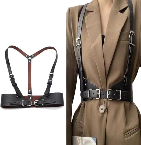 QKEPCY Ceinture Harnais Bretelles Ajustable Cuir Véritable Boucle Métal Accessoire Taille Haute Vêtement Femme Décoration Costume
