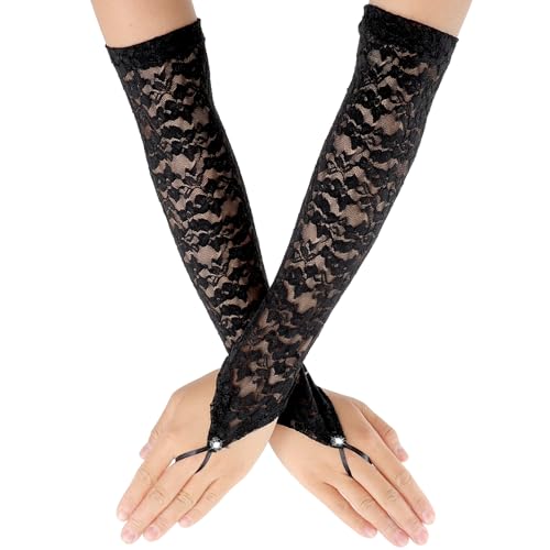 Lusofie Blumen-Spitzenhandschuhe Damen Fingerlose Handschuhe Spitze Handschuhe Lange Netz 1920er Vintage Damen Elastisch Mesh Handschuhes Mädchen...