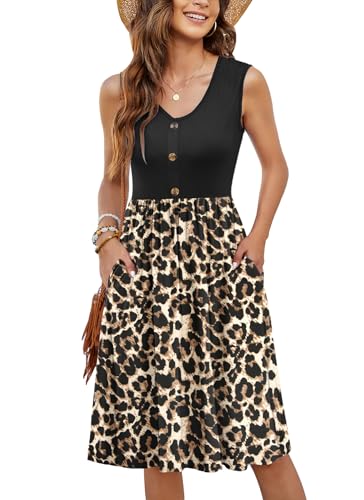 MOLERANI Women Summer Dresses Sleeveless Casual Loose Swing Button Down Midi Sundress with Pockets