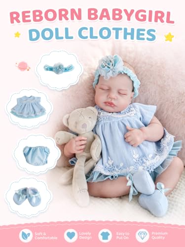Image of EKOKIZ Reborn Baby Dolls Clothes Girl Blue Baby Doll Clothes 17-20 Inches Doll Outfits and Accessories for Newborn Girl