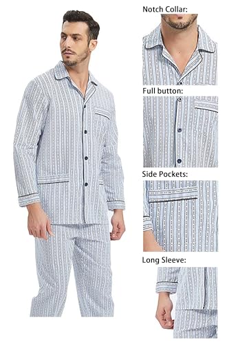 Image of GLOBAL Mens Pajamas Set, 100% Cotton Woven Drawstring Sleepwear Set with Top and Pants /Bottoms
