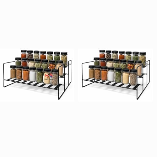 Image of 3 steps spice rack for Kitchen Organizer counter top Stand Shelf Holder Storage Rack for Spice Jars Utensils Dishes set of 2