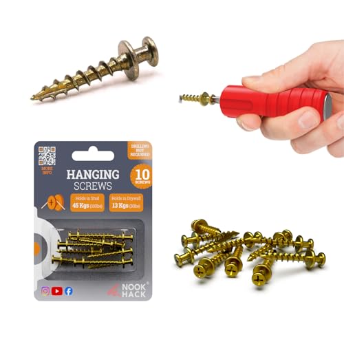 10 pcs - Nook Hack Picture Hanging Screws | Simple - No Drilling Required Picture Hanging Screws