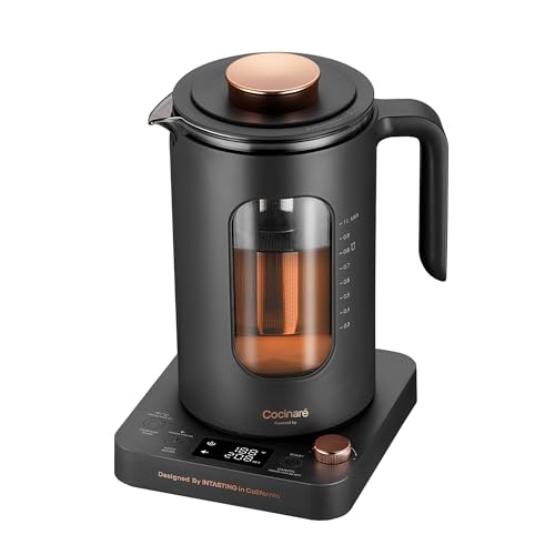 INTASTING Electric Tea Kettle, Electric Kettle with Tea Infuser, ±1℉ Knob Temperature Control, BPA-Free Glass, 1200W Fast Heating, Easy to Clean, 1 Liter (Dark Gray)