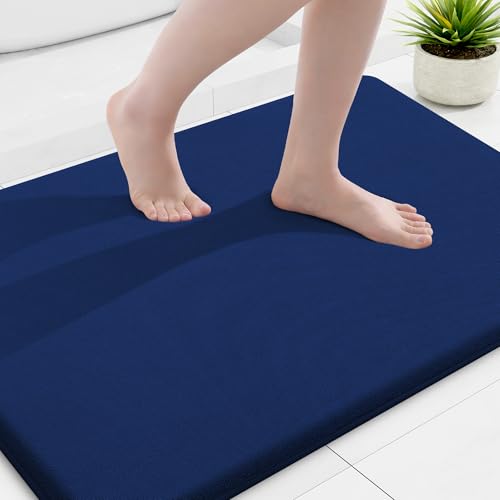Image of Smiry Memory Foam Bath Mat 36x24, Extra Soft and Absorbent Bathroom Mats, Non Slip Washable Carpet for Floor, Shower and Tub, Navy Blue
