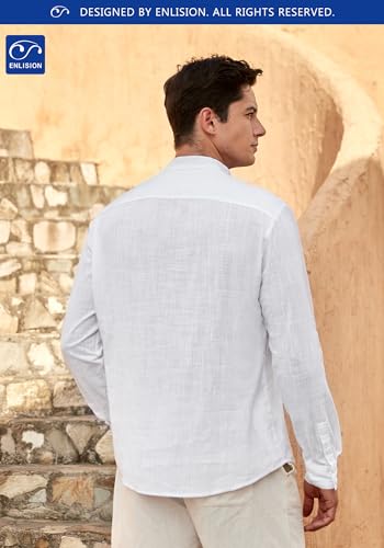 Enlision 103H Men's Long Sleeve Linen Henley Shirt Quick-Drying Stylish Casual Shirt for Daily Wear Summer Vacation3
