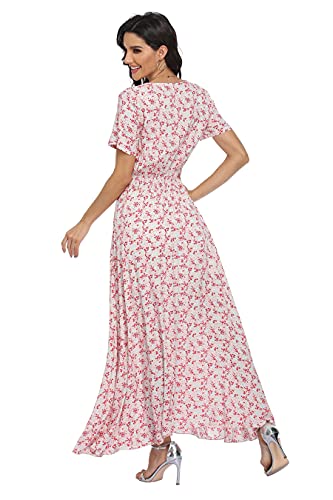 Image of VintageClothing Women's Floral Maxi Dresses Boho Button Up Split Summer Casual Long Dress Beach Party Dress