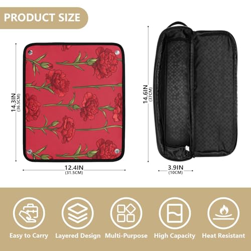 Red Cartoon Carnations Hair Tool Travel Bag with Iron Mat Portable Hair Styling Tool Organizer for Flat Iron Hot Tools and Haircare Accessories Travel Bag for Women miniatura 4
