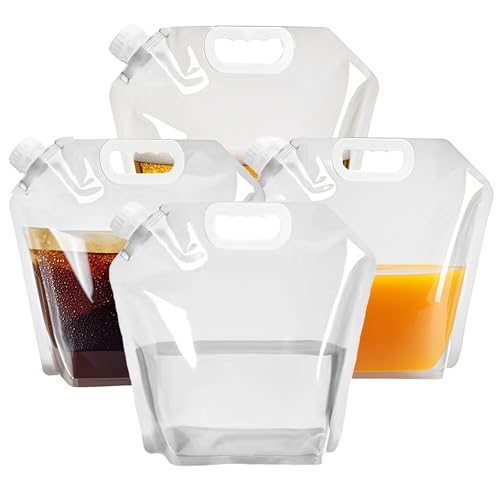 4 Pack Collapsible Water Jugs, 1.3/2.6 Gallon - Freezable, BPA Free Clear Plastic Water Bag with Handle for Outdoor, Camping, Emergency, Hiking - Leakproof Collapsible Water Container Bags(4 x 10L)