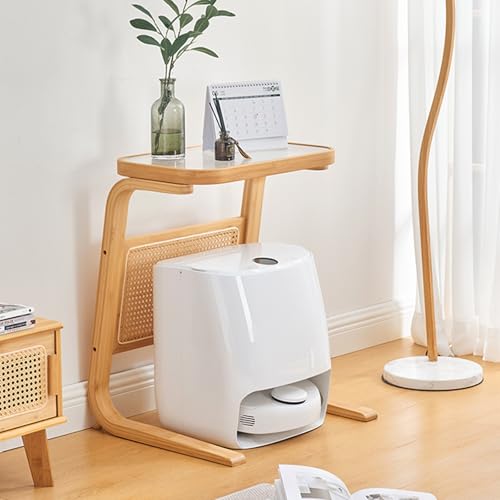 WRYSQBHJYB Robot Aspirador Armario de Almacenamiento, Mesas Auxiliares en Forma de C, Mueble Recibidor de Bambú, Estanterias Almacenaje de Doble para Sala Estar