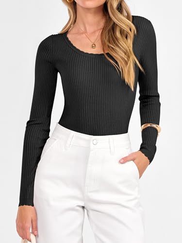 ANRABESS Womens Ribbed Fitted Sweater Long Sleeve Shirts Scoop Neck Lightweight Casual Knit Slim Tops 2025 Fall Outfits4