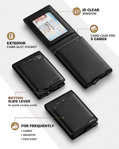 Image of VULKIT Minimalist Wallet for Men Pop Up Credit Card Holder Slim Bifold Wallets RFID Blocking Magnetic Closure with Gift Box, Black, slim, Minimalist