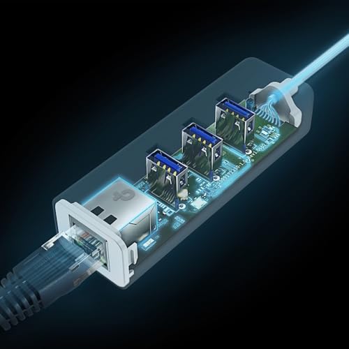 TP-Link UE330C USB-C Hub mit Gigabit-LAN-Adapter, 3 USB-A 3.0 Ports, USB-C auf Ethernet Netzwerkadapter, kompatibel mit Laptop, MacBook, Chromebook, Linux-Laptop, Nintendo-Geräten und iPad