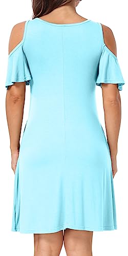 Image of Short /Long Sleeve Women's Cold Shoulder Dress with Pockets Casual Swing T-Shirt Dresses