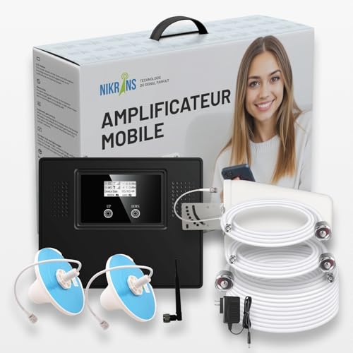 Nikrans LCD-300GDW Répéteur de Signal Mobile Tri-Bande 3G/4G/5G – Amplificateur Mobile 900/1800/2100 MHz – Appels et Internet – Jusqu’à 300 m² –...