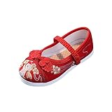 Girls Bunny Floral Embroidery Flats Linen Insole Cloth Shoes Chinese Traditional Retro Red