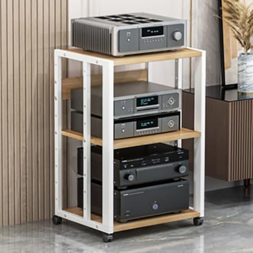 Mueble de audio ajustable de 5 niveles, soporte multimedia con tocadiscos móvil, soporte de DVD-CD para equipo estéreo, torre, estante de consola para hogar, oficina, teatro (blanco A 3 niveles)