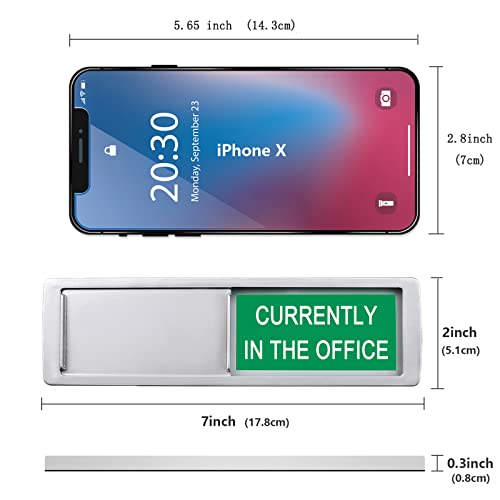 Image of Currently in the Office Out of Office Sign for Door, Privacy Signs for Home or Medical,Easy To Read Non-Scratch Magnetic Slider Door Indicator (7'' x 2'' - Silver)