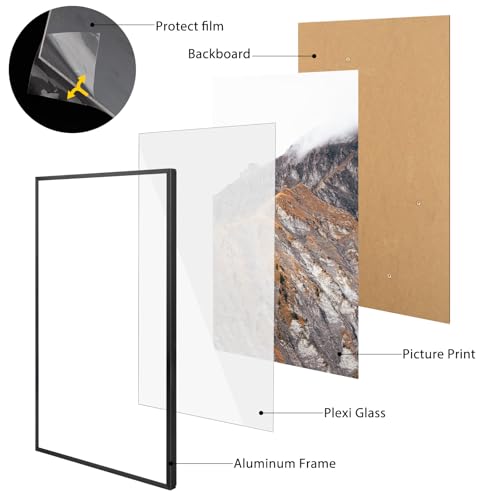 Frametory Aluminium-Bilderrahmen, Acrylabdeckung, 35,6 x 61 cm, Schwarz, 3 – Ansicht 6